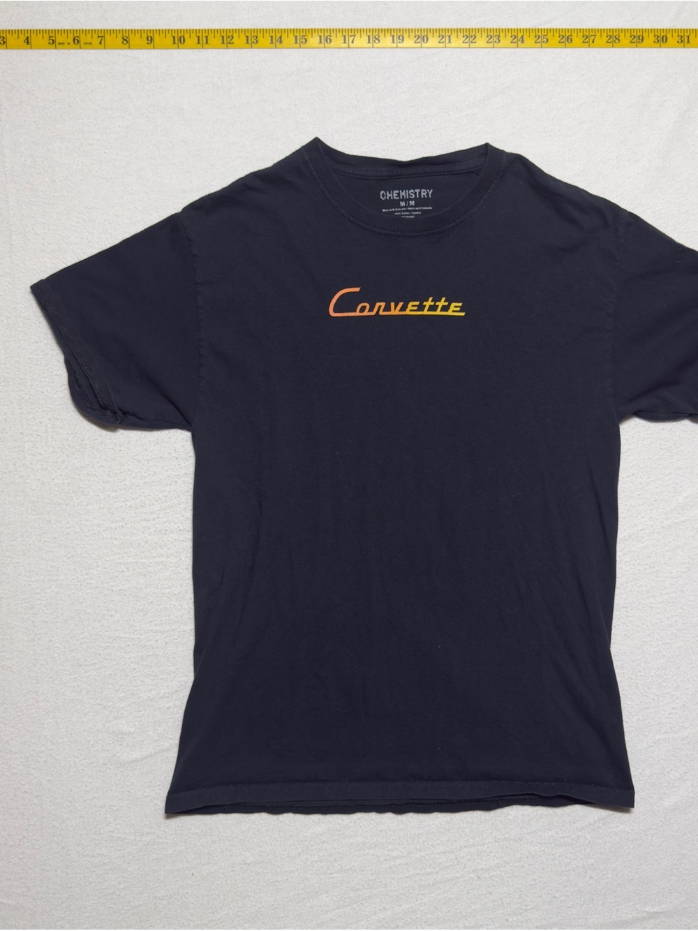 Chemistry Black T-Shirt with Orange-Yellow Corvette Script